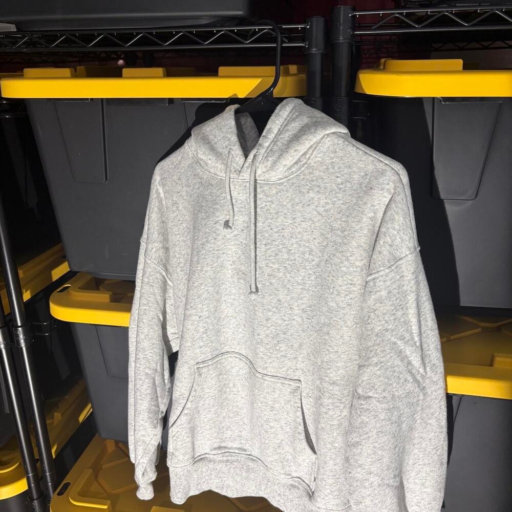 Grey cotton hoodie with drawstring